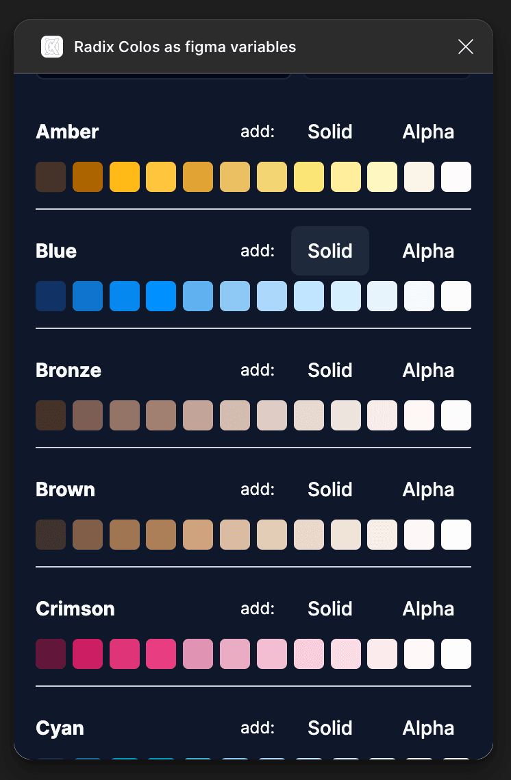 Radix Colors as Figma Variables interface